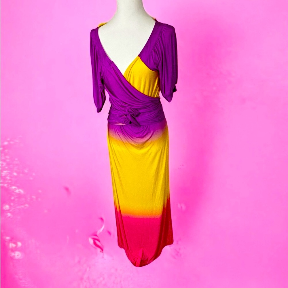 Gibiu Pink and Yellow Off the Shoulder Sundress for spring and summer wear. - Picture 1 of 12
